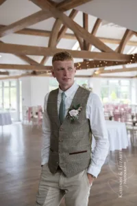 The groom arrives at Blithfield Lakeside Barns.
